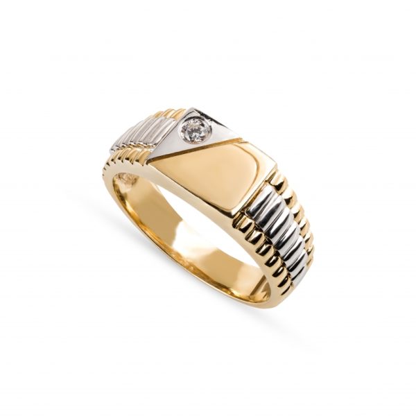 Anel ouro bicolor com pedra zircónia
