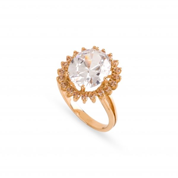 Anel ouro amarelo com pedras zircónias