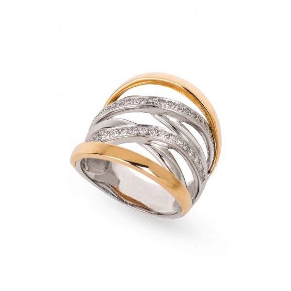 Anel ouro bicolor com pedras zircónias