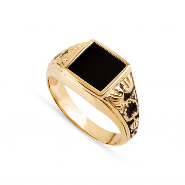 Anel ouro amarelo com ónix
