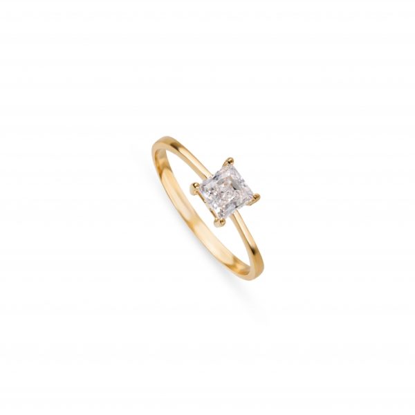 Anel ouro amarelo com pedra zircónia