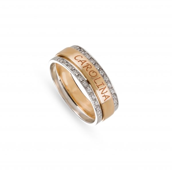 Anel ouro bicolor com pedras zircónias