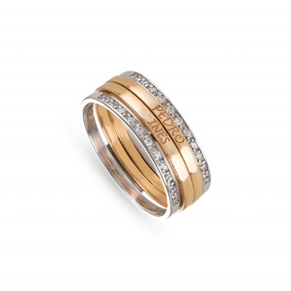 Anel ouro bicolor com pedras zircónias