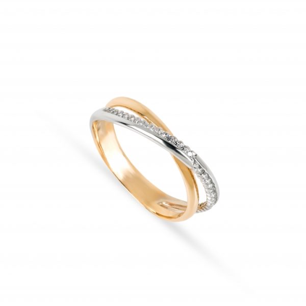 Anel ouro bicolor com pedras zircónias