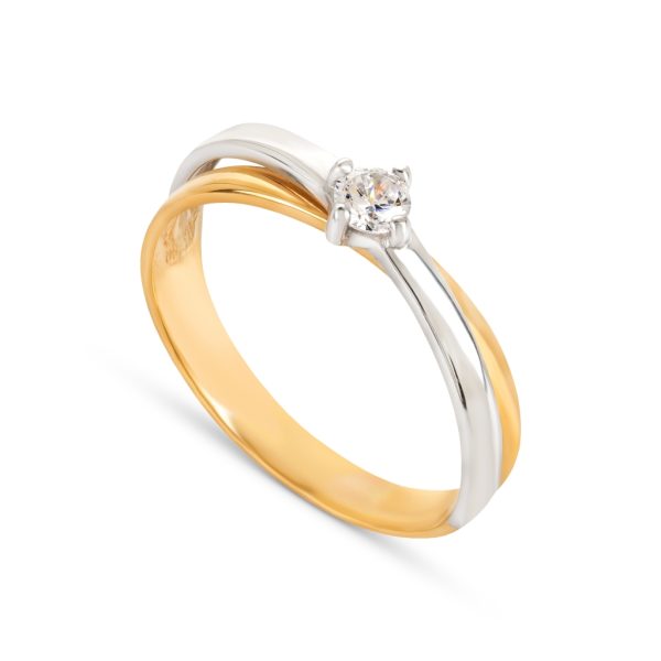 Anel ouro bicolor com pedra zircónia