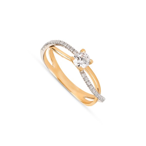 Anel ouro bicolor com pedras zircónias