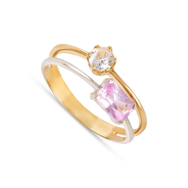 Anel em ouro bicolor com pedras zircónias multicolor