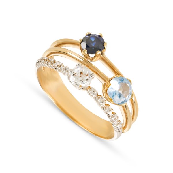 Anel em ouro bicolor com pedras zircónias multicolor