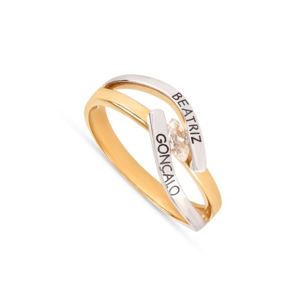 Anel ouro bicolor com pedra zircónia