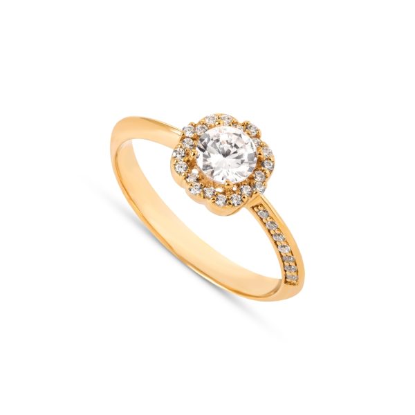 Anel ouro amarelo com pedras zircónias