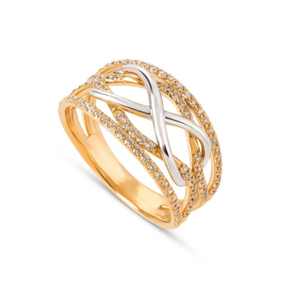 Anel ouro bicolor com pedras zircónias