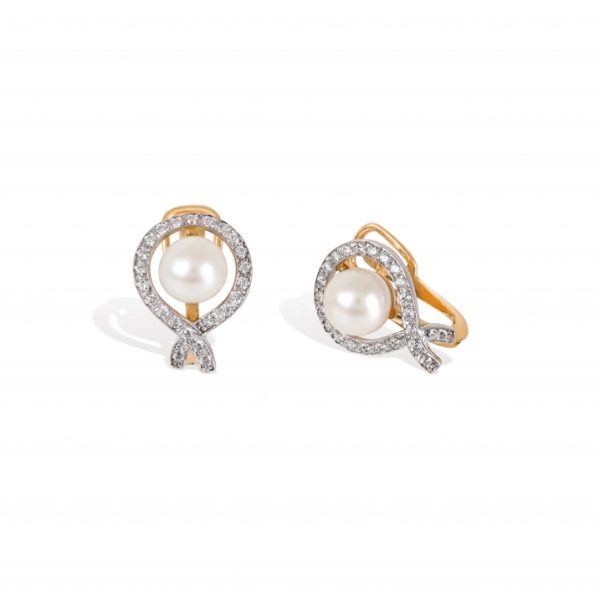 Brincos ouro bicolor com pérolas e pedras zircónias