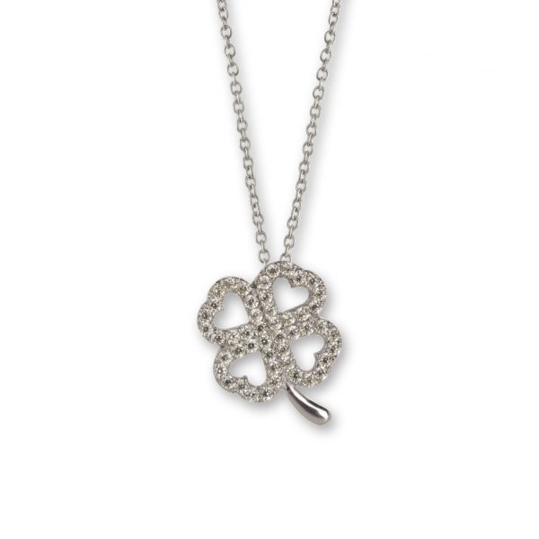 Colar ouro branco com pedras zircónias