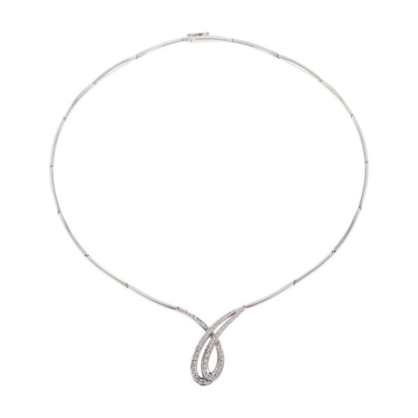 Colar ouro branco com pedras zircónias