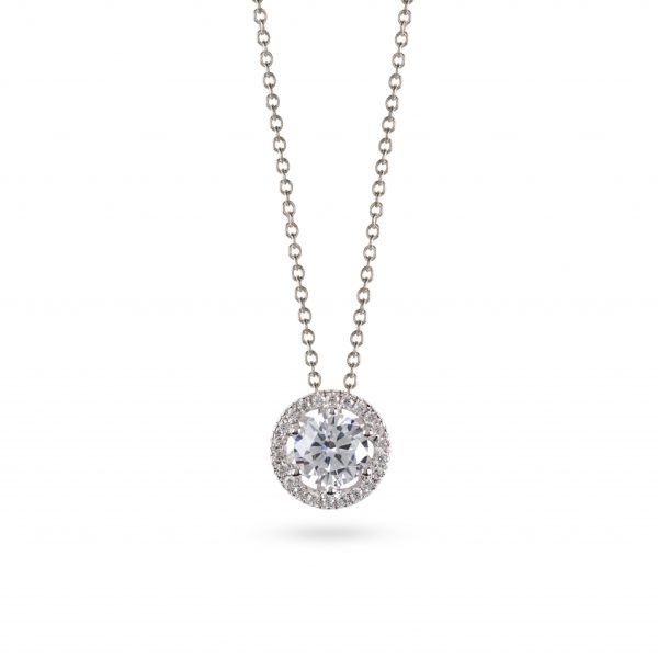 Colar ouro branco com pedras zircónias