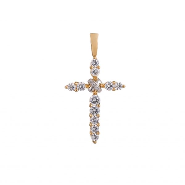 Cruz ouro bicolor com pedras zircónias