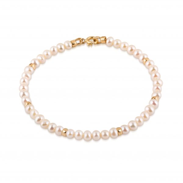 Pulseira ouro amarelo e pérolas