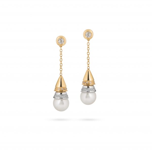 Tornilhos ouro bicolor com pérolas e pedras zircónias