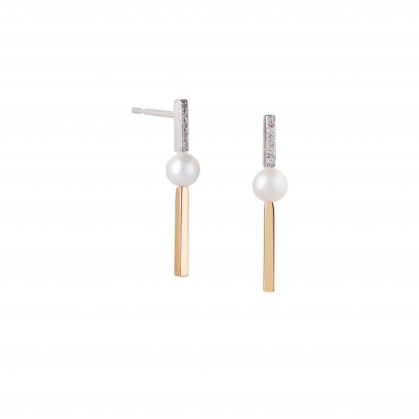 Tornilhos ouro bicolor com pérola e pedras zircónias